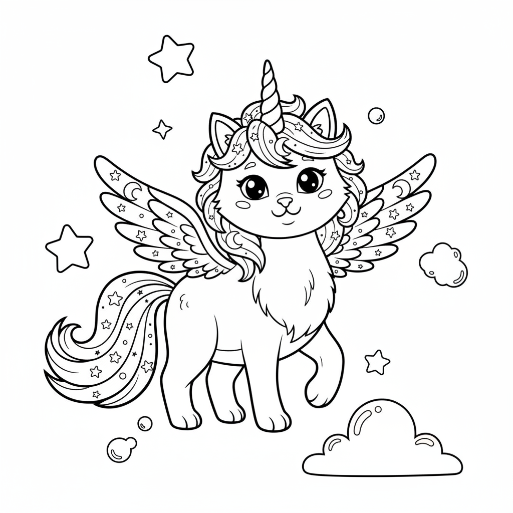 Magical Cat Unicorn Coloring Page Adventure