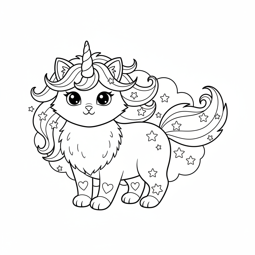 Enchanting Unicorn Cat Coloring Page