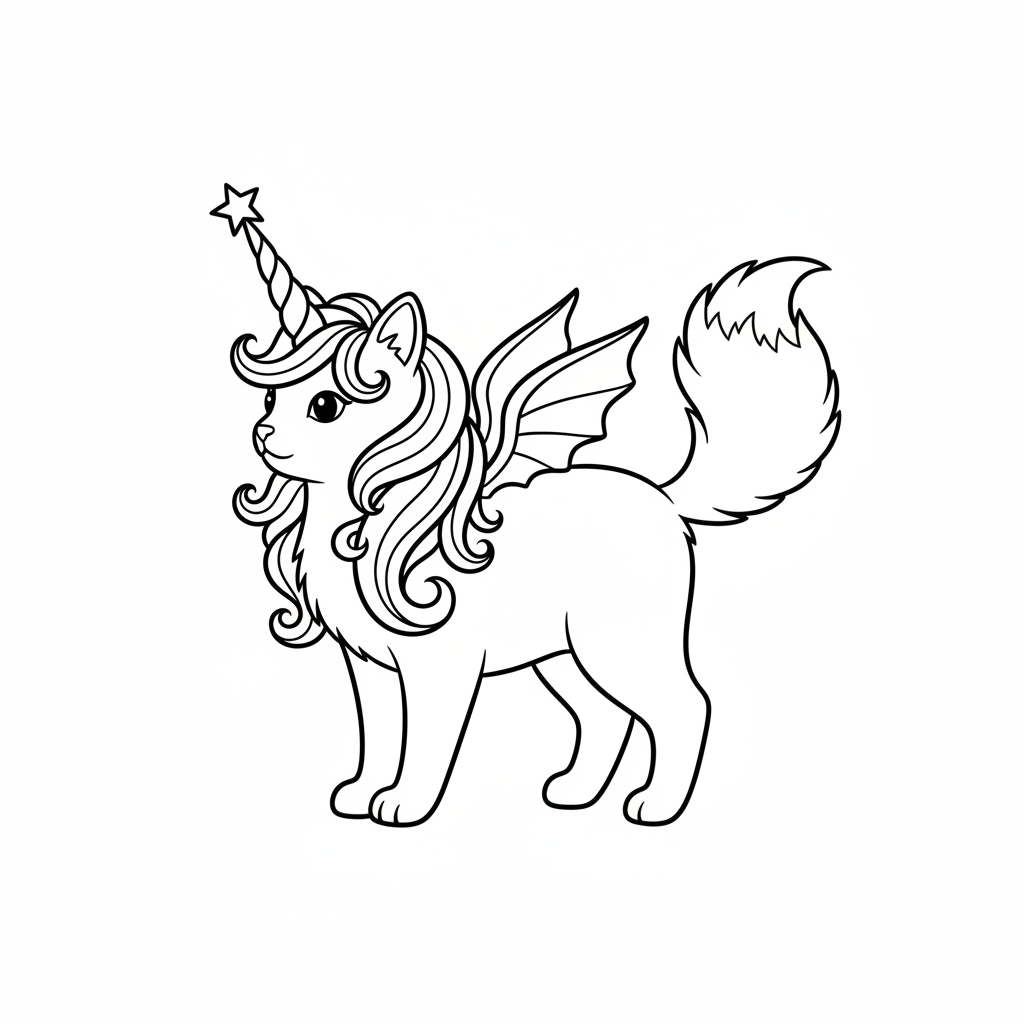 Magical Unicorn Cat Coloring Page