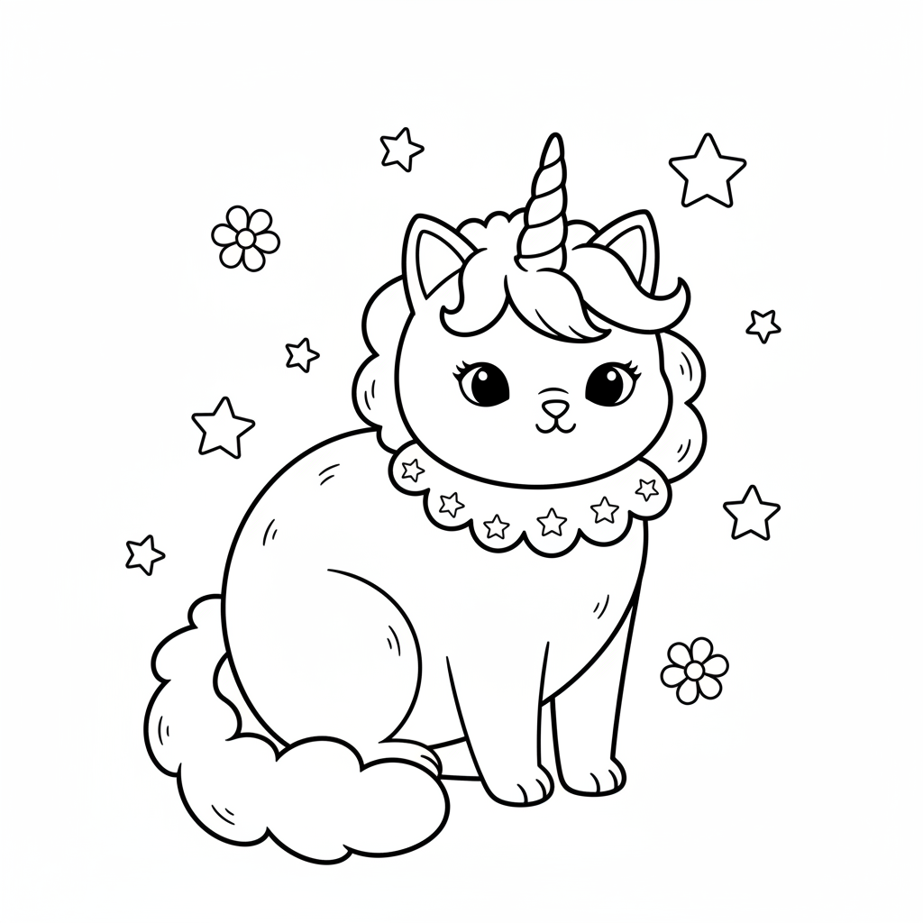 Enchanting Unicorn Cat Coloring Page