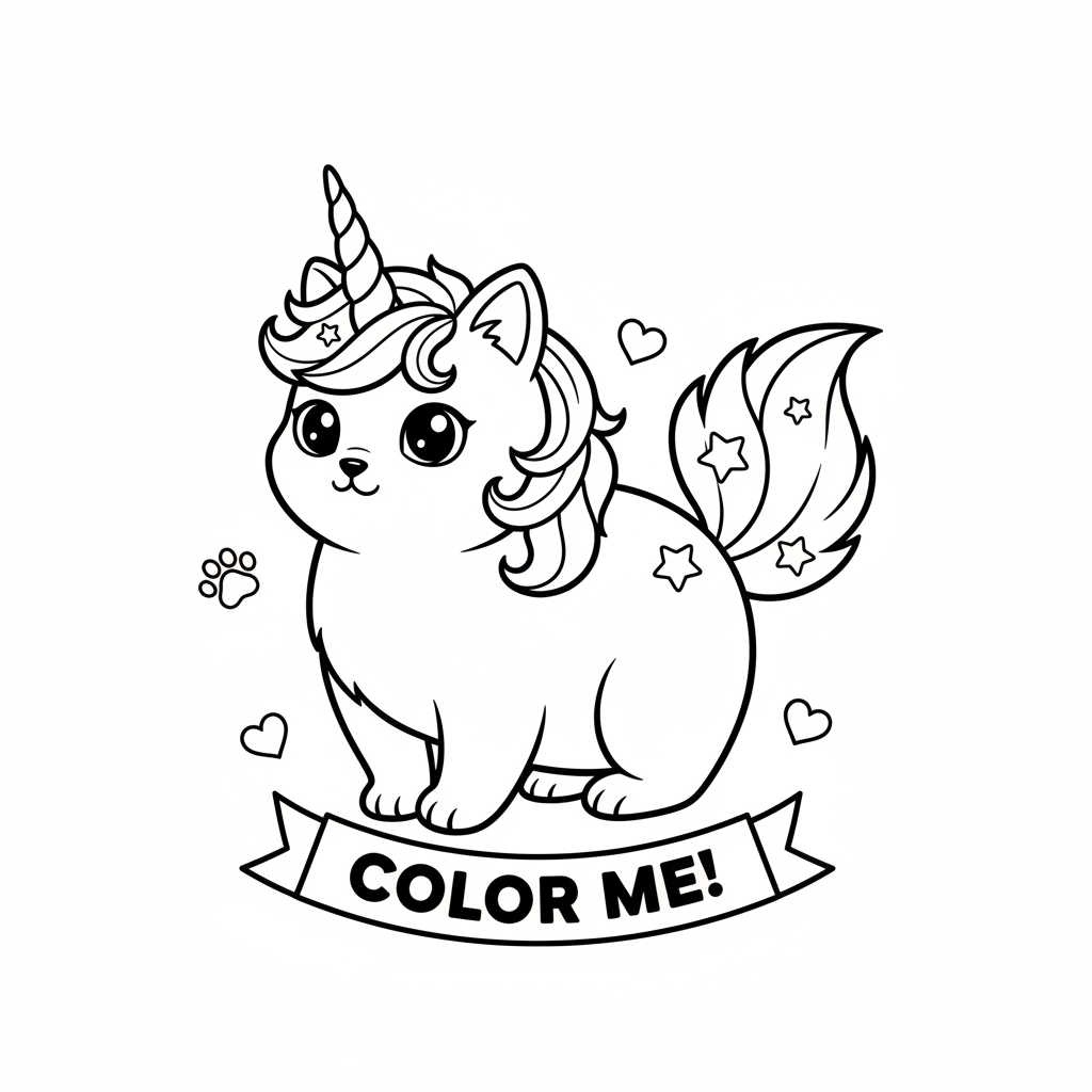 Magical Unicorn Cat Coloring Page