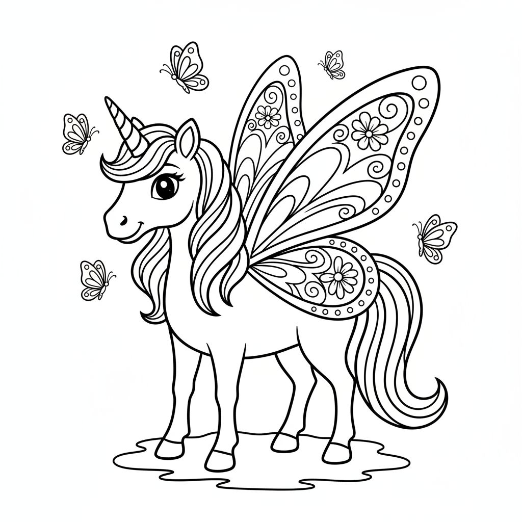 Enchanting Unicorn with Butterfly Wings Coloring Page