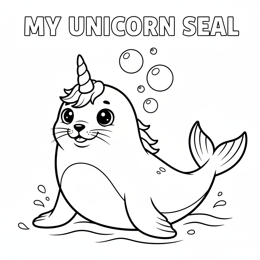 Whimsical Unicorn Seal Coloring Page Fun!