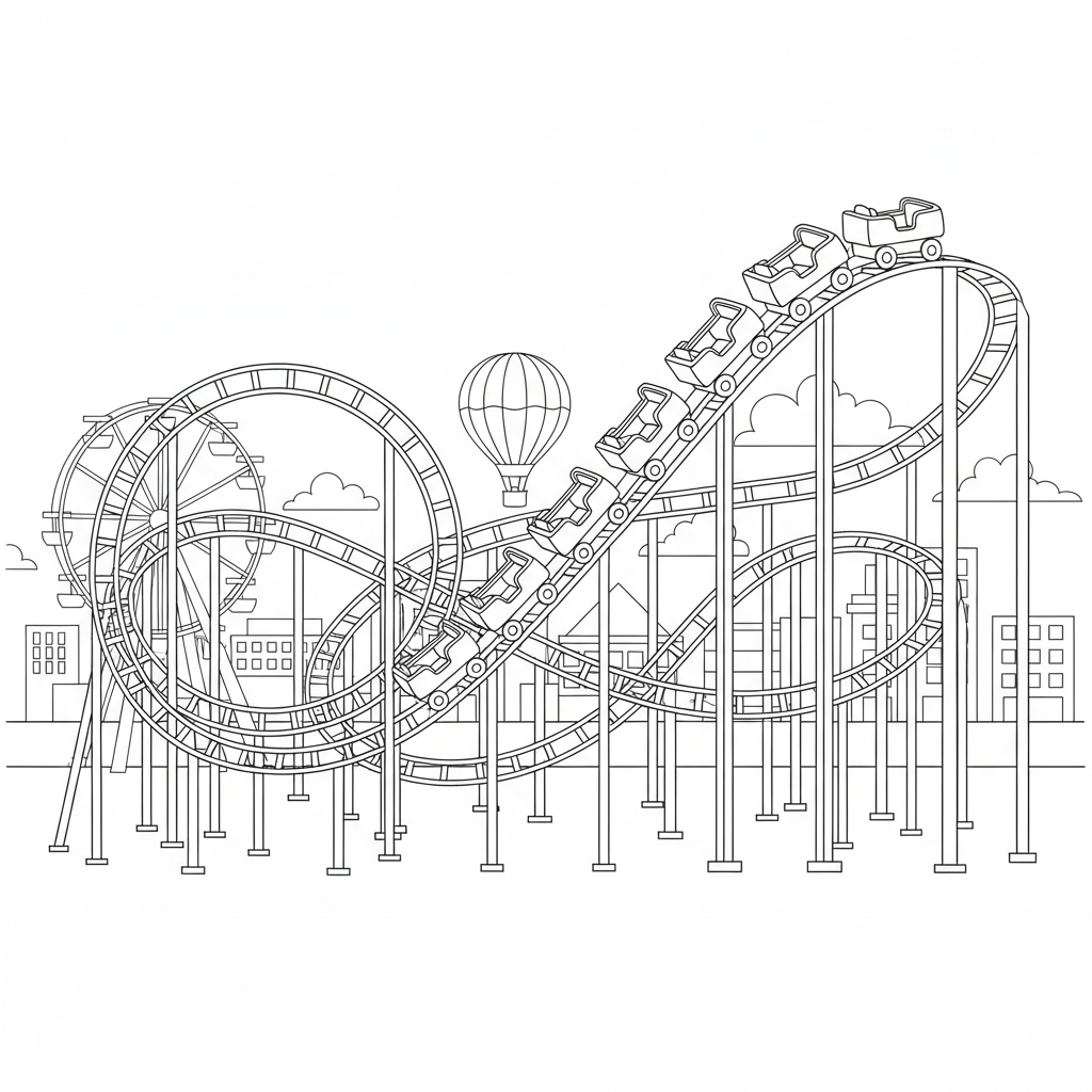 Thrilling Rollercoaster Adventure Coloring Page