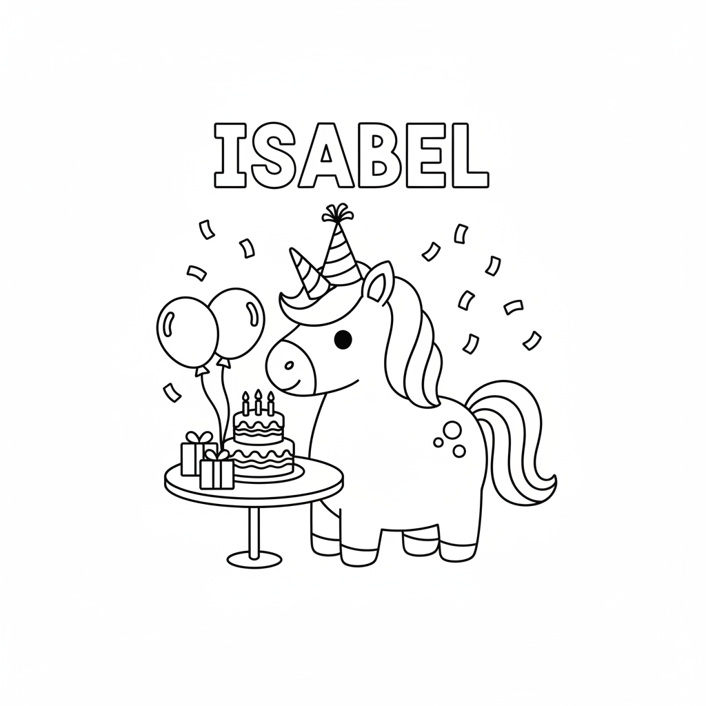 Isabel's Magical Unicorn Party Coloring Page