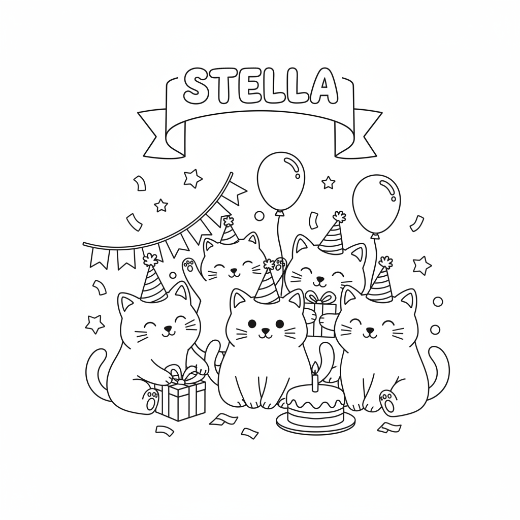 Stella's Adorable Kitten Party Coloring Page