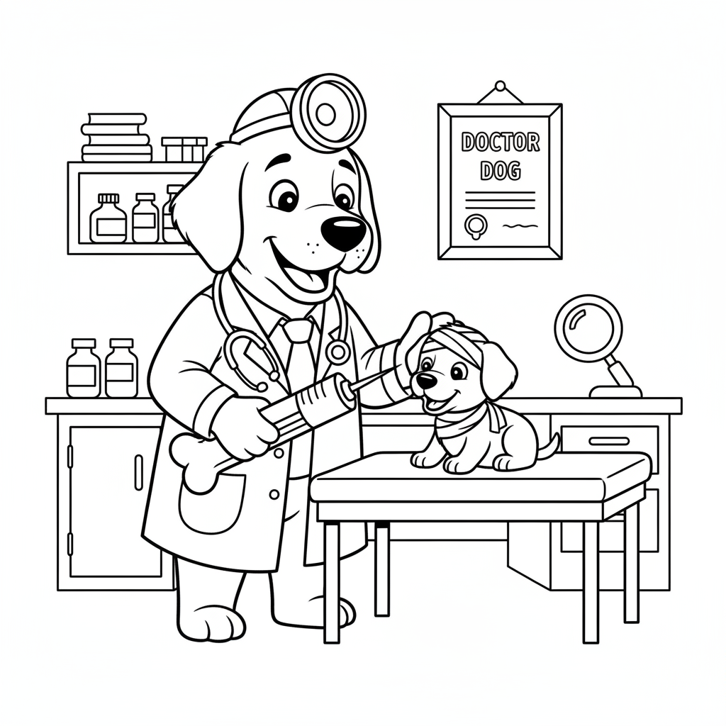 Adorable Dog Doctor Coloring Page for Kids