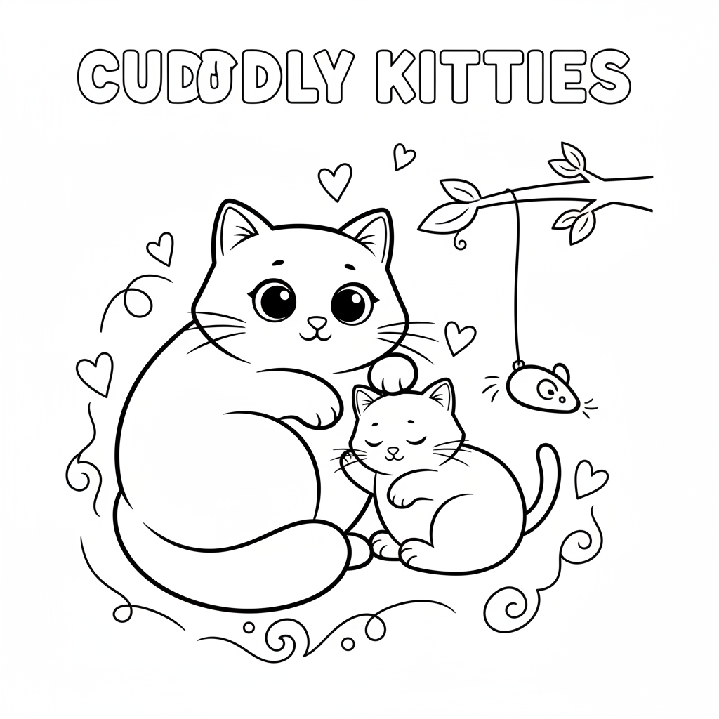 Adorable Cat and Baby Cat Coloring Fun