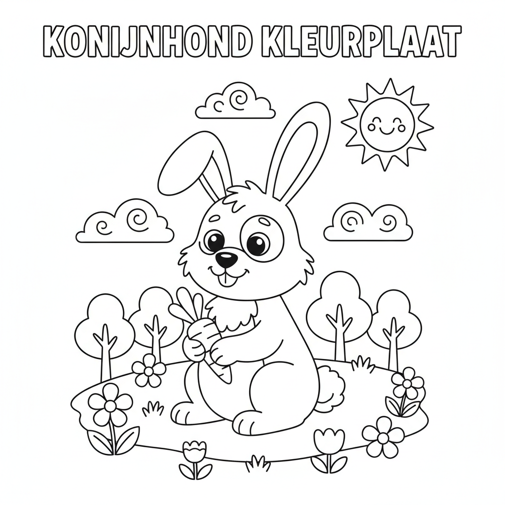 Kleurrijke Konijnhond Kleurplaat voor Creatieve Kids