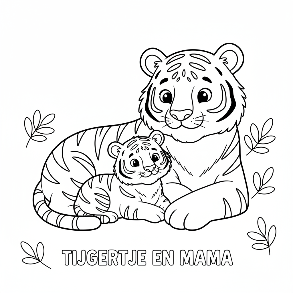 Schattige Baby Tijgertje en Mama Tijgertje Kleurplaat