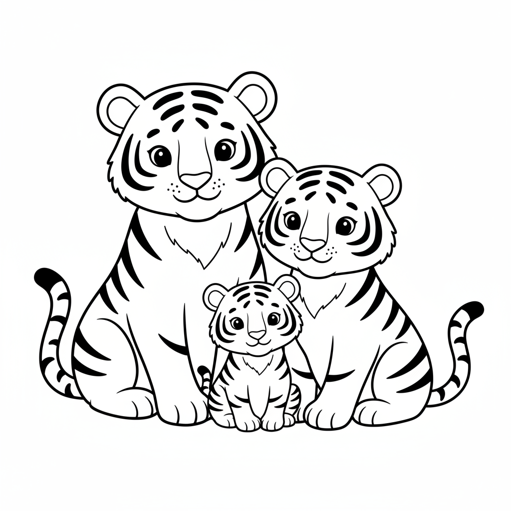 Schattige Baby Tijger met Papa en Mama Tijger