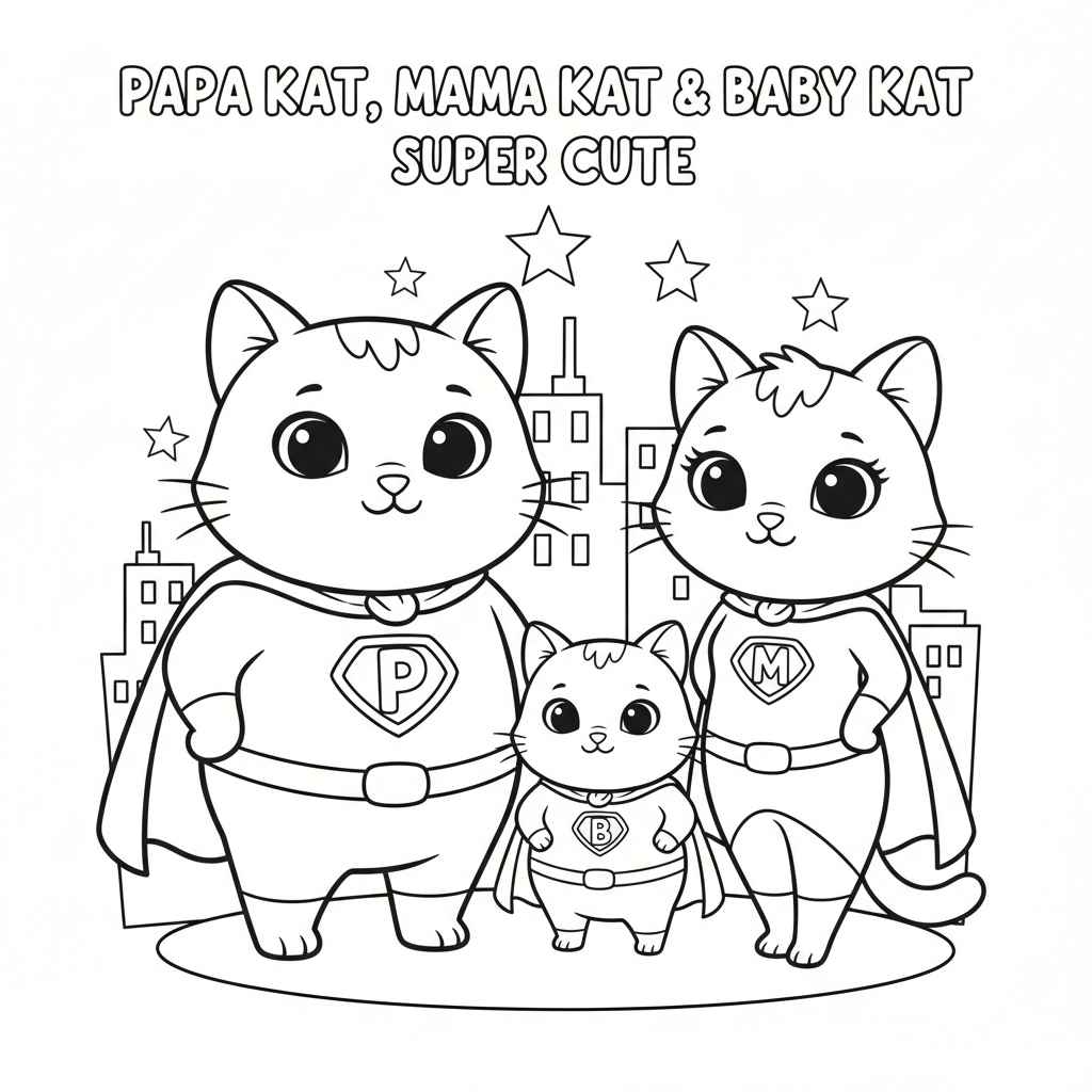 Super Cute Kat Family Coloring Page