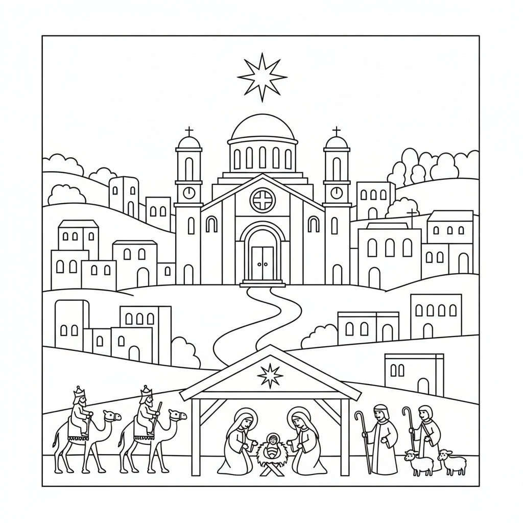 Color the Historic City of Bethlehem & Nativity Church