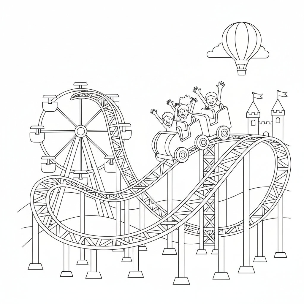 Thrilling Roller Coaster Ride Coloring Fun
