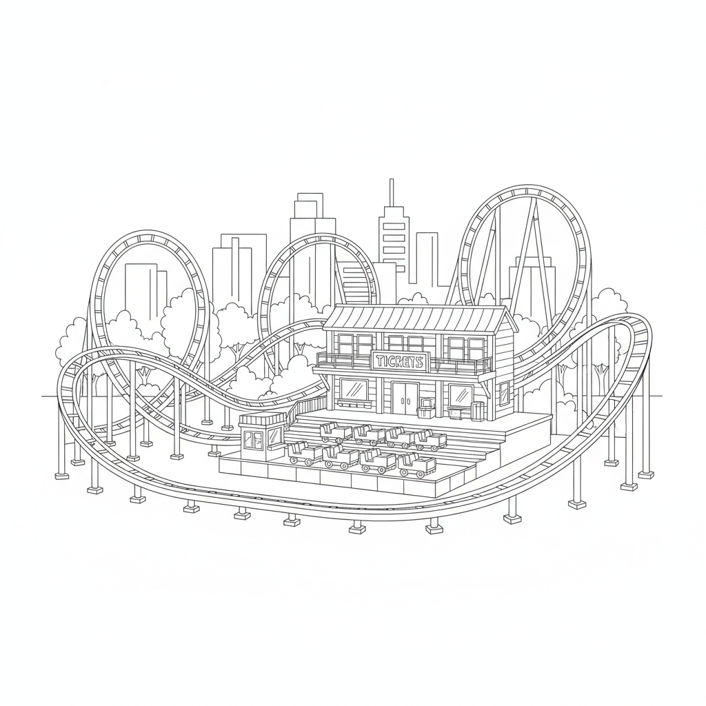 Thrilling Roller Coaster Adventure Coloring Page!