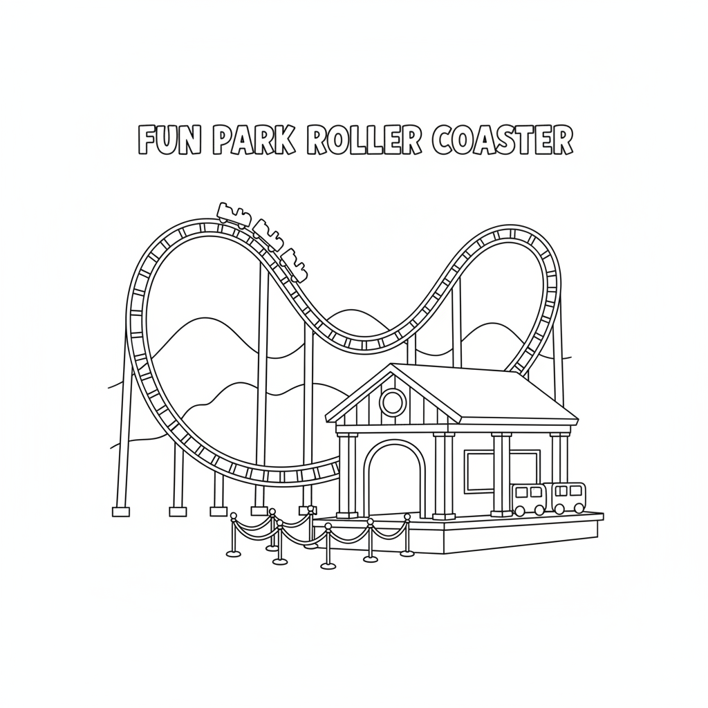 Thrilling Roller Coaster Adventure Coloring Page