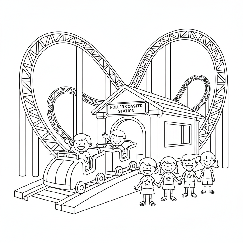 Thrilling Roller Coaster at the Station Coloring Fun
