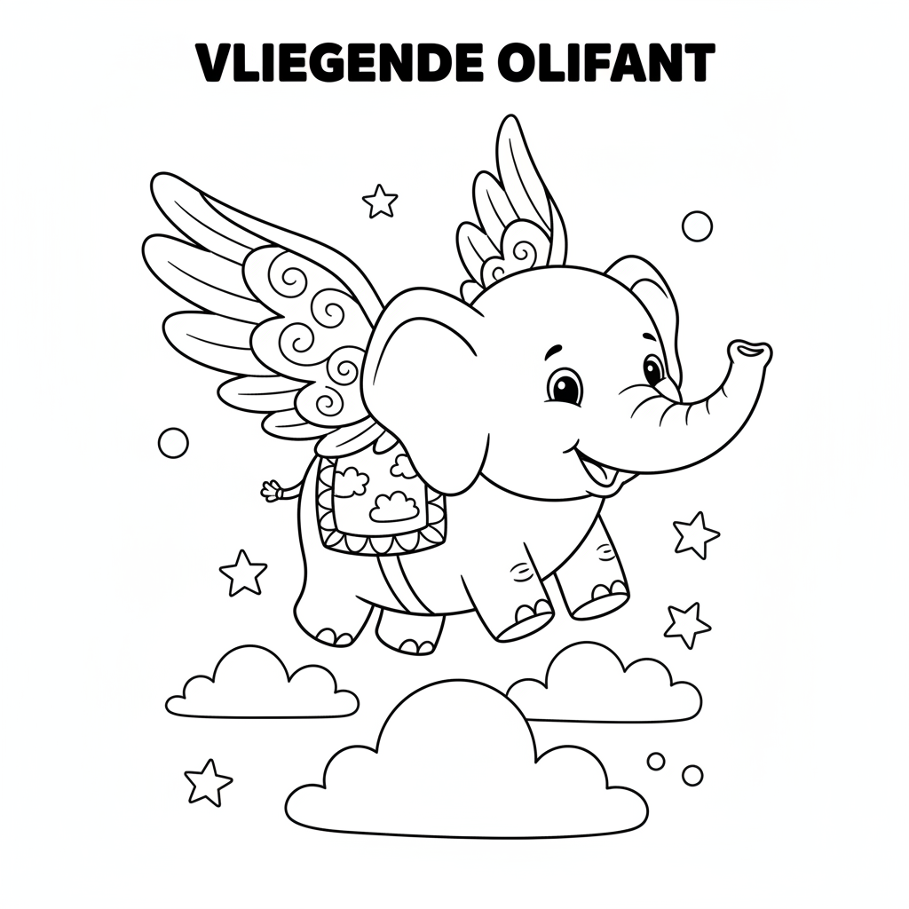 Magical Flying Elephant Coloring Page