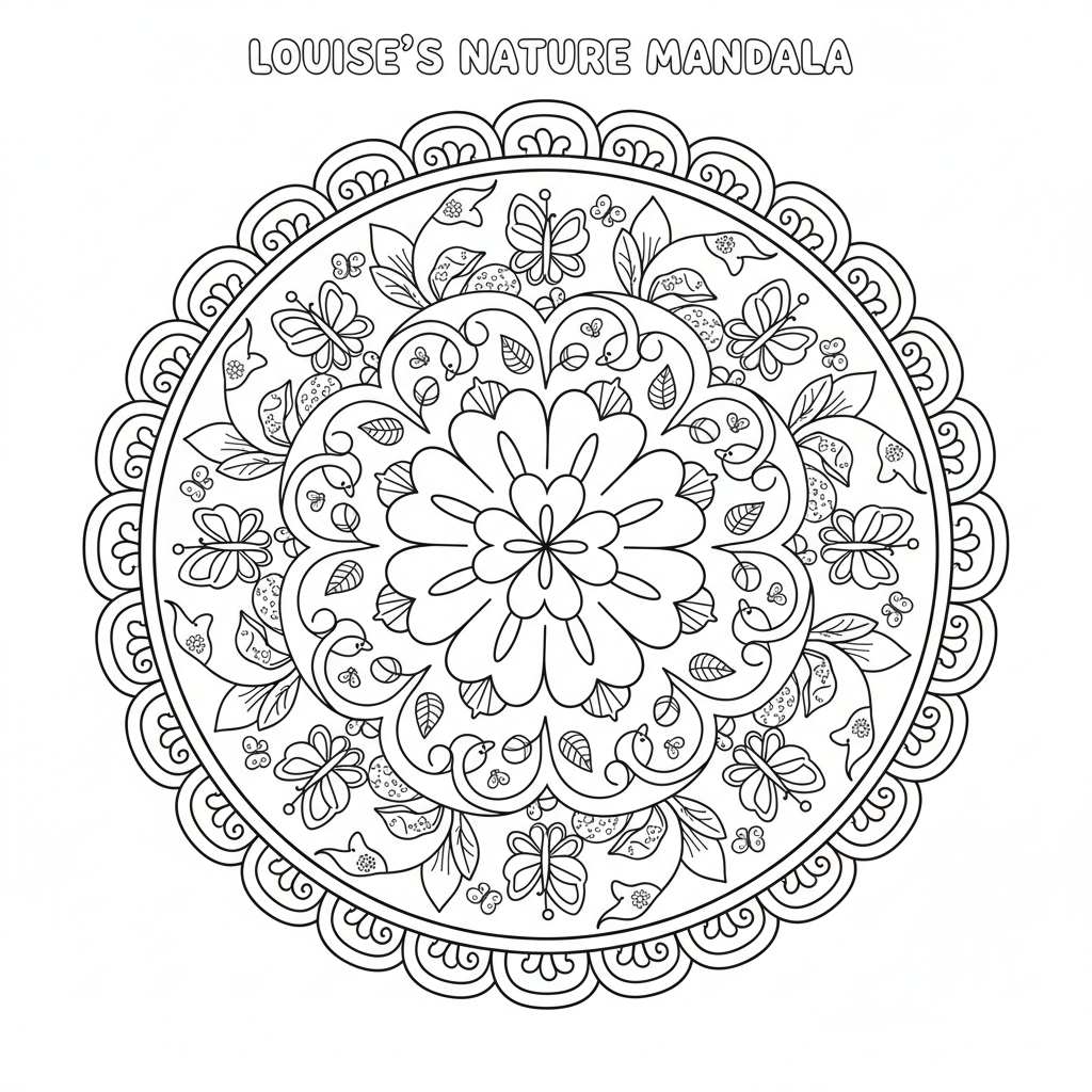 Enchanting Louise Mandala Nature Coloring Page
