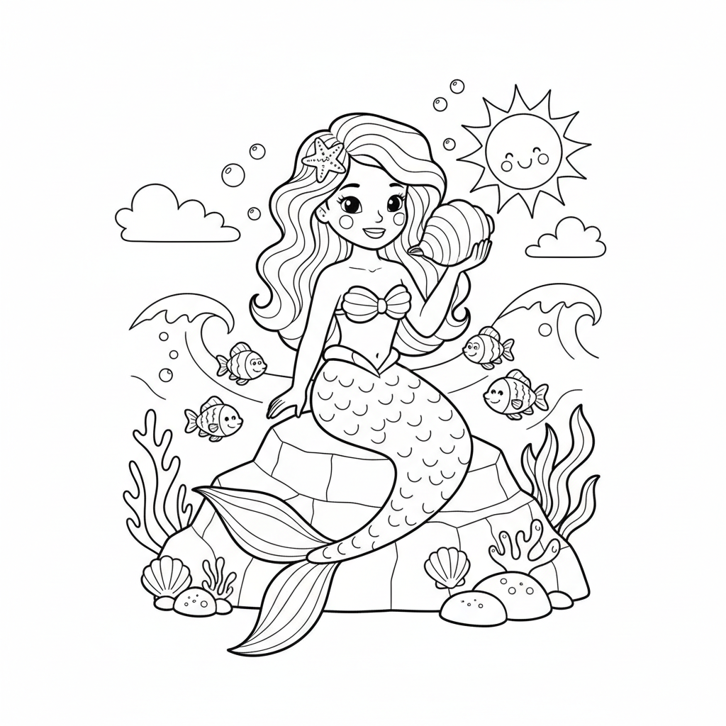 Enchanting Mermaid Adventures Coloring Page