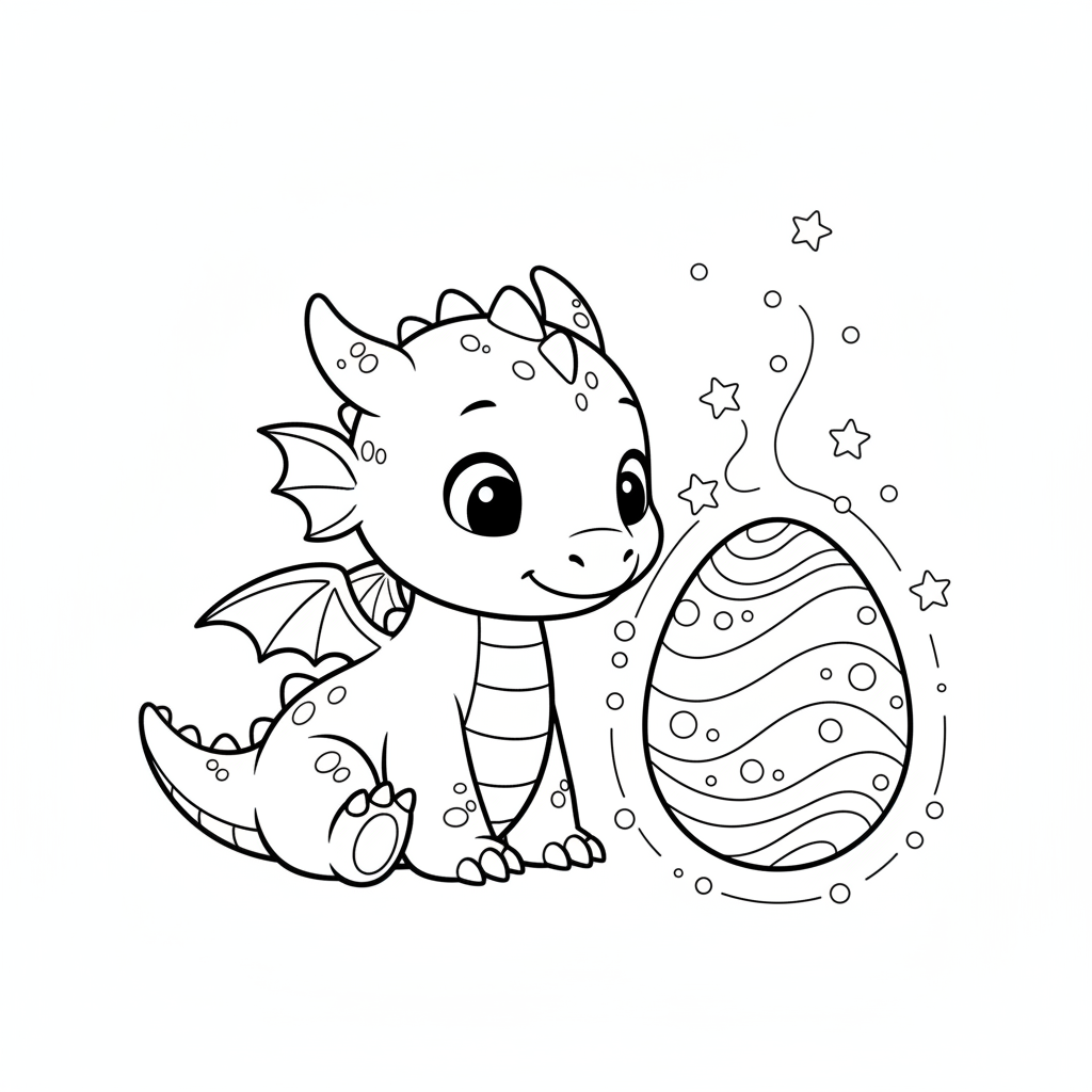 Charming Baby Dragon with Magical Egg Coloring Page