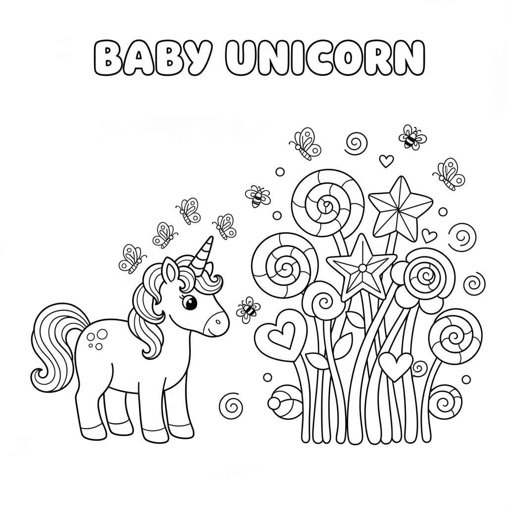Enchanting Baby Unicorn in a Rainbow Garden